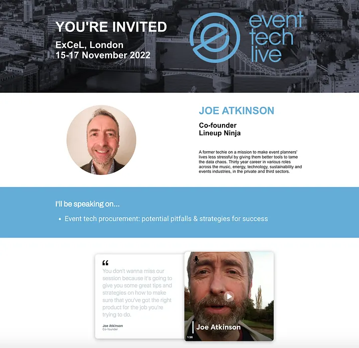 Example of a speaker&rsquo;s landing page image