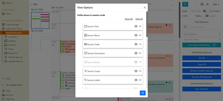 Agenda planning field configuration image